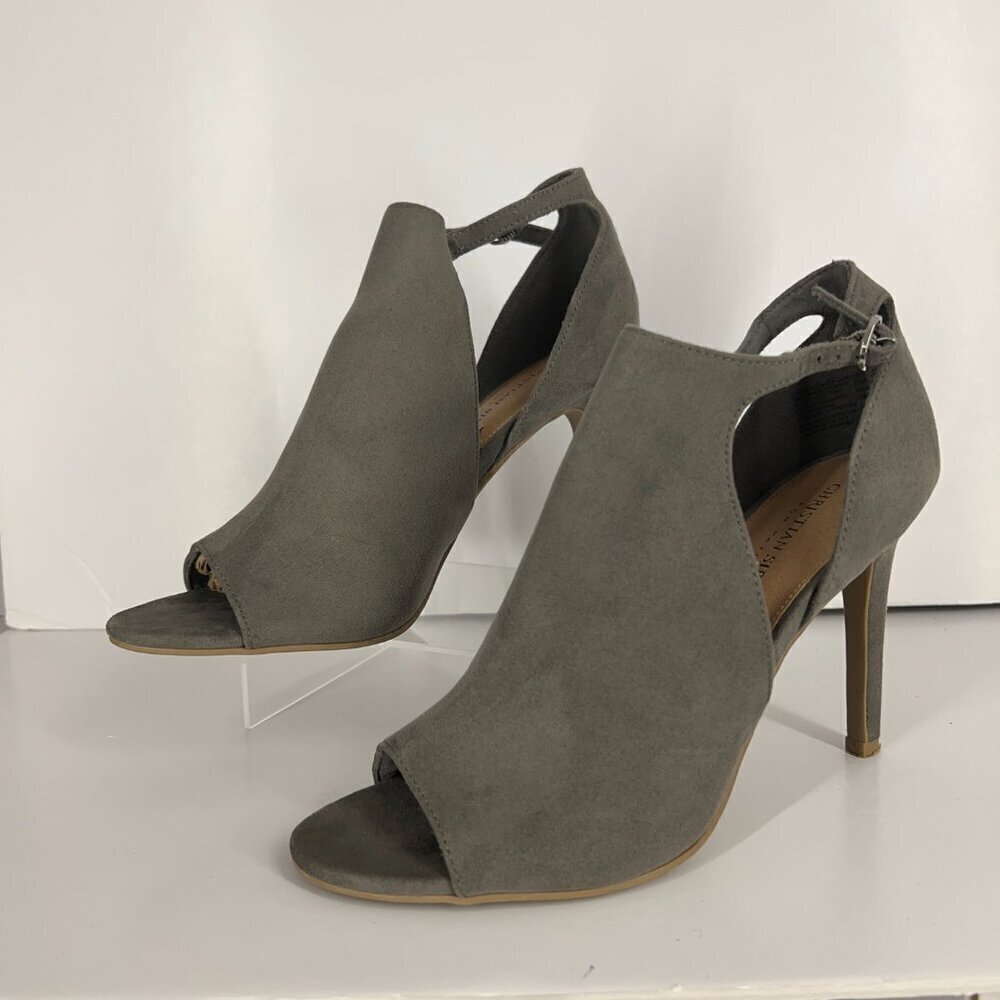 Christian Siriano Taupe / Green Faux Suede Open Toe High Heels Sz 8.5